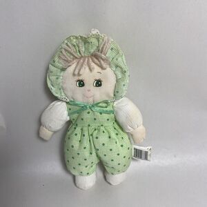 New Concepts Baby Doll Girl Blond Hair Green Bonnet Clothing Bow 7.5 in Plush